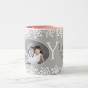 Family Christmas "JOY" Silver Grey Snowflake H Two-Tone Coffee Mug