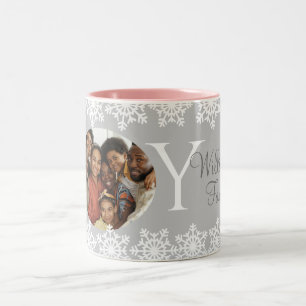 Family Christmas "JOY"  Silver Grey Snowflake V Two-Tone Coffee Mug