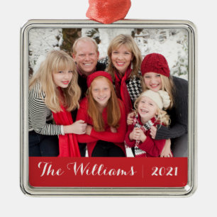 Family Christmas Keepsake Custom Photo and Text Metal Tree Decoration