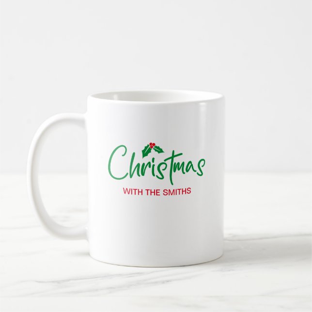 Family Christmas | Modern Minimalist Family Name  Coffee Mug (Left)