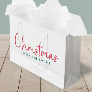 Family Christmas Modern Minimalist Family Name Large Gift Bag