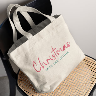 Family Christmas Modern Minimalist Family Name Large Tote Bag