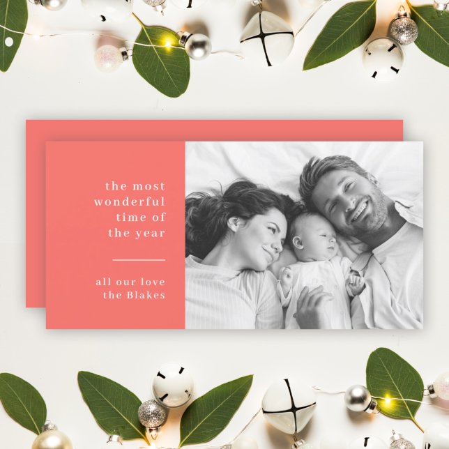 Family Christmas | Modern Stylish Orange Red Photo Holiday Card (Creator Uploaded)
