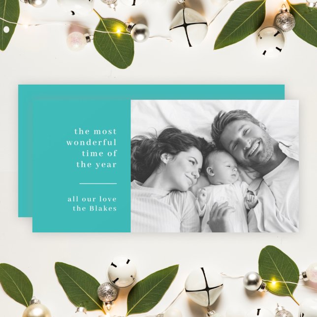 Family Christmas | Modern Turquoise Teal Photo Holiday Card (Creator Uploaded)