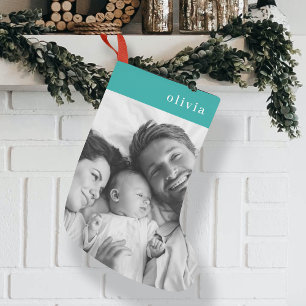 Family Christmas   Modern Turquoise Teal Photo Small Christmas Stocking