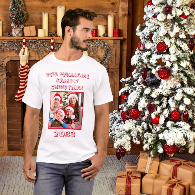 Family Christmas Name And Photo Dad White  T-Shirt (Dad Christmas T Shirt)