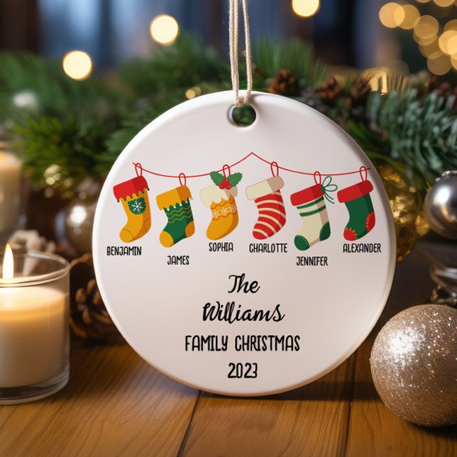 Family Christmas Of Six With 6 custom names Ceramic Ornament (Creator Uploaded)