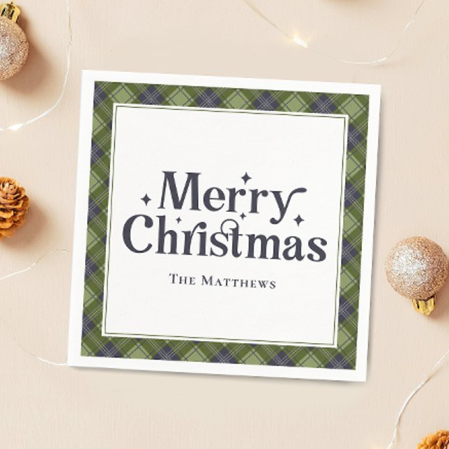 Family Christmas Party Classic Plaid Retro Napkin (Creator Uploaded)