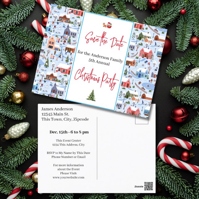 Family Christmas Party Save the Date Holiday Postcard (Family Christmas Party Save the Date Holiday Postcard)