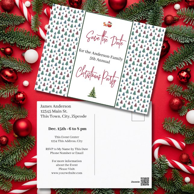 Family Christmas Party Save the Date Trees Postcard (Family Christmas Party Save the Date Trees Postcard)