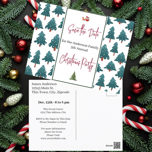 Family Christmas Party Save the Date Trees Postcard (Family Christmas Party Save the Date Trees Postcard)