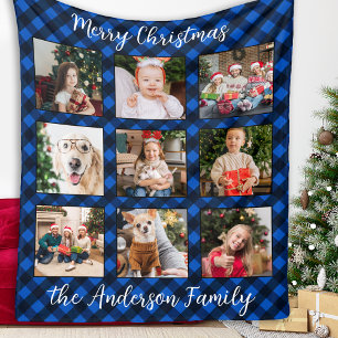 Family Christmas Personalised Photo Collage Plaid Fleece Blanket