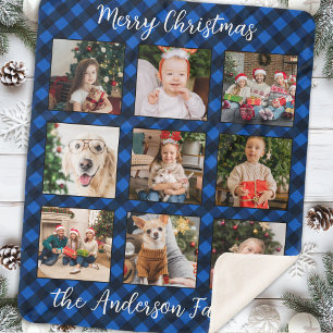 Family Christmas Personalised Photo Collage Plaid Sherpa Blanket