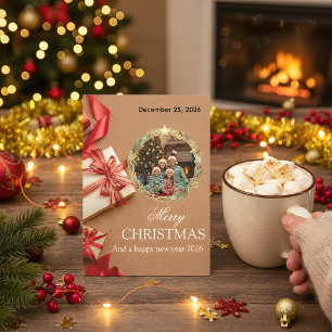 Family Christmas Photo Card 2026   Red Gift Design