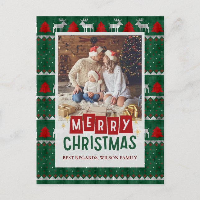 Family Christmas Photo Card with Knitted Sweater  (Front)