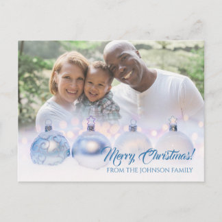 Family Christmas Photo Card With Silver Baubles