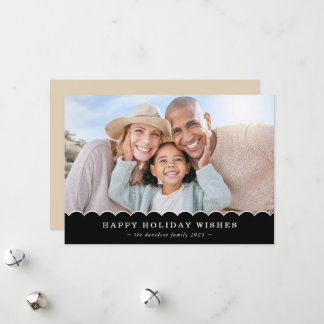 FAMILY CHRISTMAS PHOTO cute fun scallop black gold Holiday Card