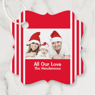 Family christmas photo holiday wishes scallop favour tags