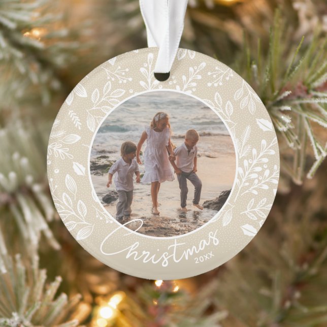 Family Christmas Photo Ivory Acrylic Ornament (Tree)