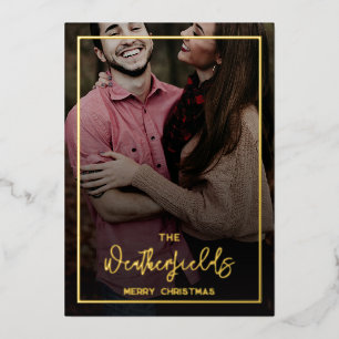 Family Christmas Photos Script Gold Foil Holiday Card