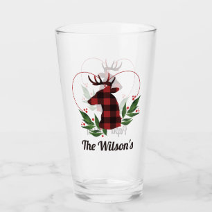 Family Christmas Plaid Deer Custom Pint Glass