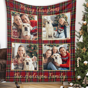 Family Christmas Plaid Personalised Photo Collage Fleece Blanket