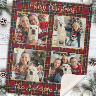 Family Christmas Plaid Personalised Photo Collage Sherpa Blanket