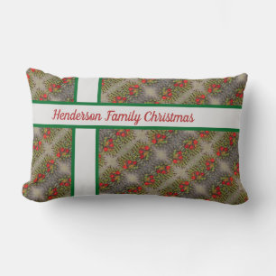 Family Christmas Red Green Holiday Pattern Lumbar Cushion