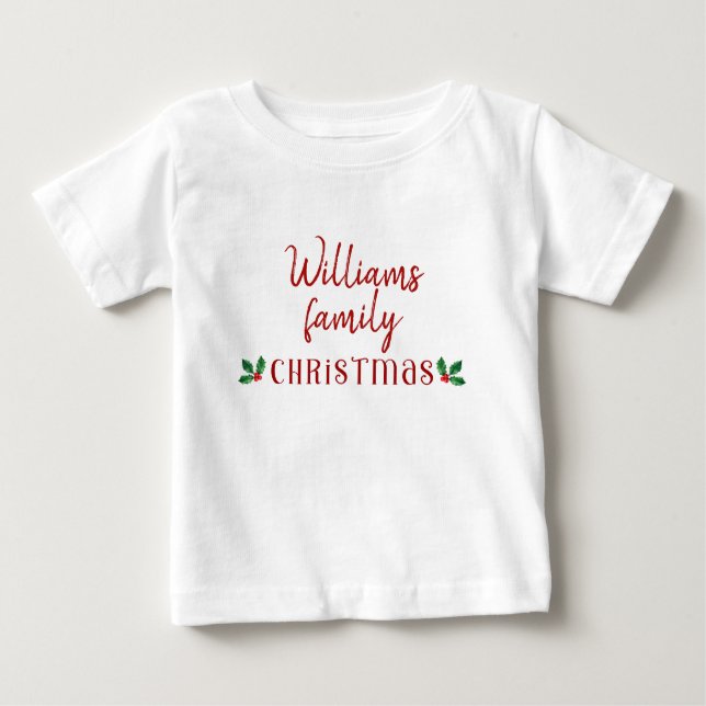 Family Christmas red holly matching baby t-shirt (Front)