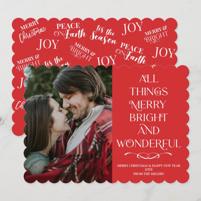 Family Christmas red photo Card (Front/Back)