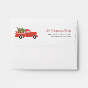 Family Christmas Red Truck Script Return Address Envelope