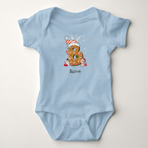 Family Christmas Santa Gingerbread Letter B Boy Baby Bodysuit