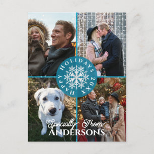 Family Christmas Snow Flakes Teal Postcard