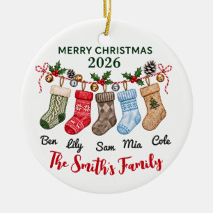 Family Christmas Stockings Names & Year Ceramic Ornament