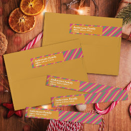 Family Christmas Stripes Gold Wrap Around Label