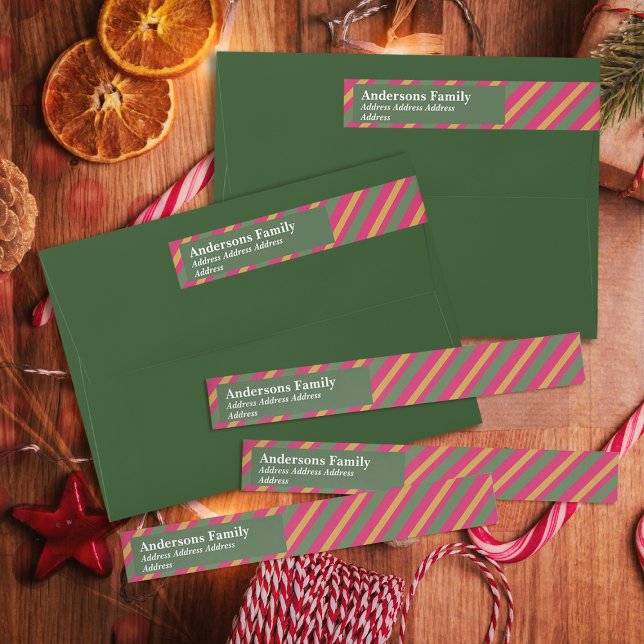 Family Christmas Stripes Green Wrap Around Label (Creator Uploaded)