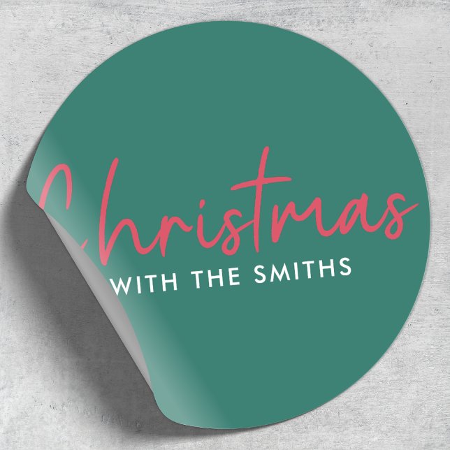 Family Christmas | Stylish Trendy Forest Green Classic Round Sticker (Creator Uploaded)