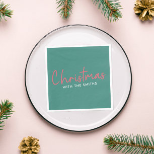 Family Christmas   Stylish Trendy Forest Green Napkin