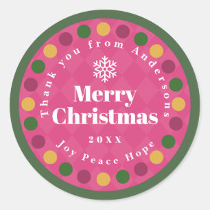 Family Christmas Thank You Red Classic Round Sticker