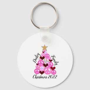 Family Christmas Tie Dyed Peace Sign Tree Pink Key Ring