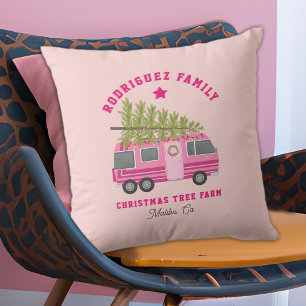 Family Christmas Tree Farm Malibu Pink RV Pink Cushion