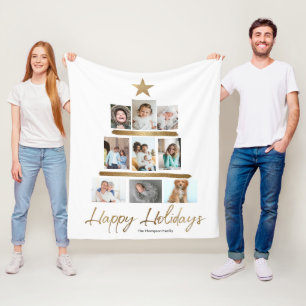 Family Christmas tree gold star photo Collage  Fleece Blanket