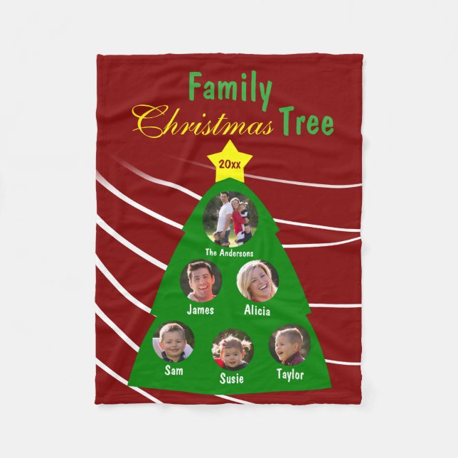 Family Christmas Tree Keepsake Custom Photo Fleece Blanket (Front)