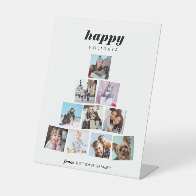 Family Christmas tree photo Collage Holiday Pedestal Sign (Front)