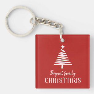 Family Christmas tree red Key Ring