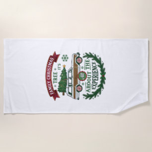 Family Christmas Tree Station Wagon Pine Wreath Beach Towel