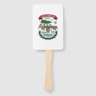 Family Christmas Tree Station Wagon Pine Wreath Hand Fan