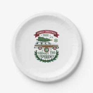 Family Christmas Tree Station Wagon Pine Wreath Paper Plate
