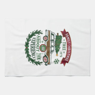 Family Christmas Tree Station Wagon Pine Wreath Tea Towel