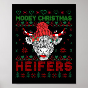 Family Christmas Ugly Sweater Highland Cow Love He Poster